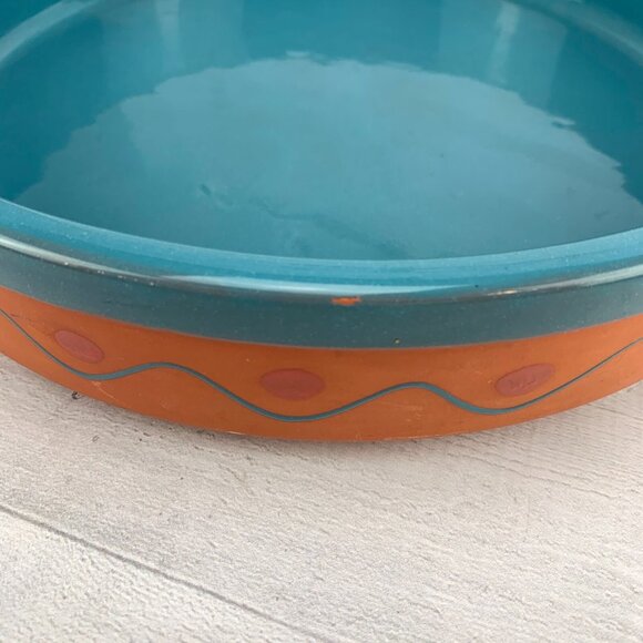 Vintage Himark TERRA COTTA Turquoise South Western Large Round Shallow Bowl Dish - Picture 6 of 10